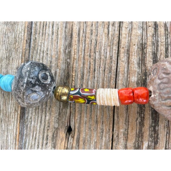 Vintage African Trade Bead Necklace HUGE Clay Beads millefiori Glass Sterling Cl - Picture 9 of 16